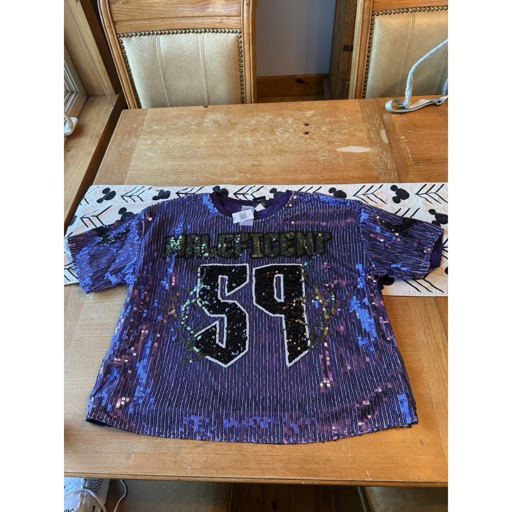 2026 Disney Parks Sequin maleficent Cropped Football Jersey Her Universe New L